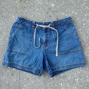 Vintage Cherokee 100% Cotton Denim Cargo Shorts // belt blue